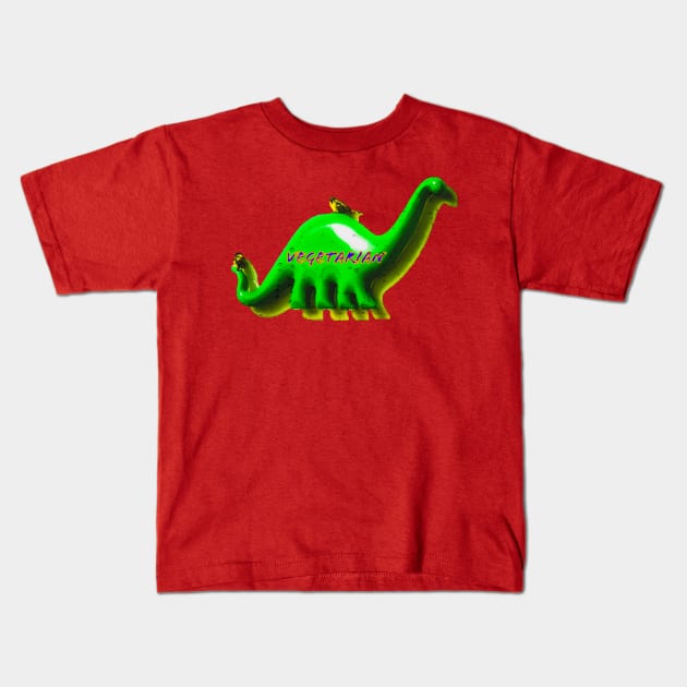 Fun green Retro Dino and birds with a shadow - vegetarian Kids T-Shirt by aadventures